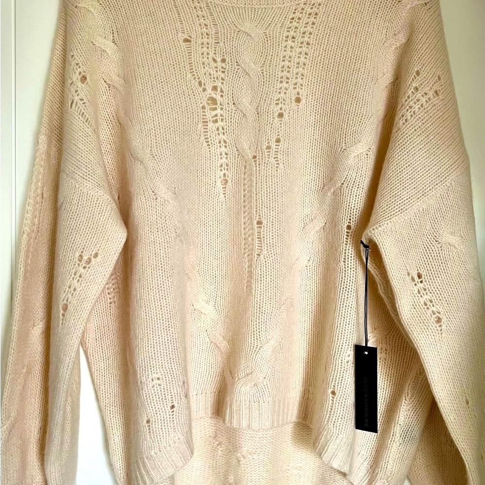SOLD NWT $400! LUXE 360Cashmere Ivory Sweater Sz L - Picture 3 of 8